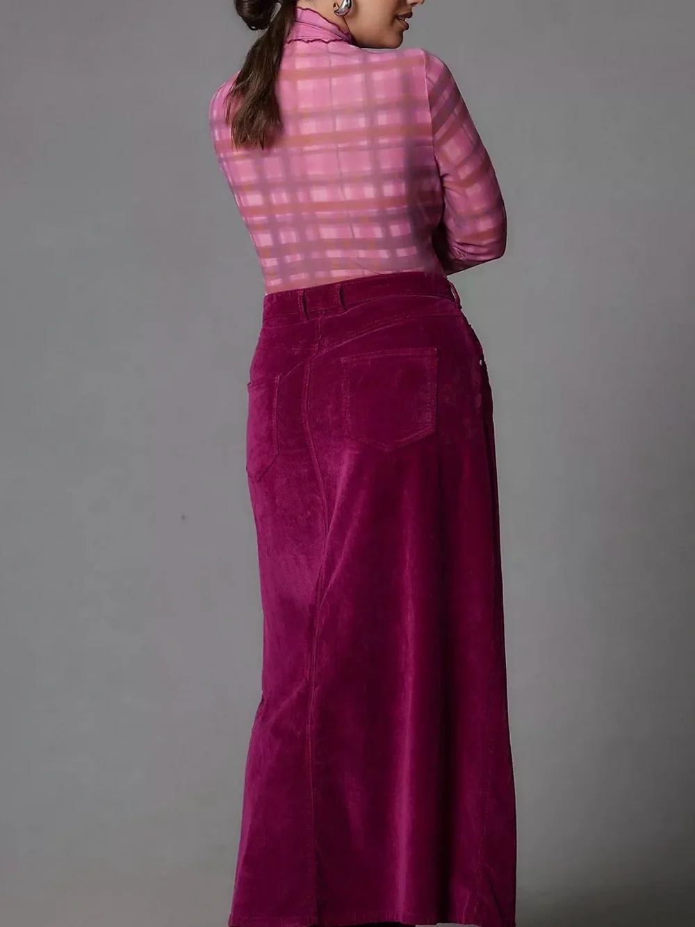Anthropologie Plum Corduroy Maxi Skirt with Front Slit